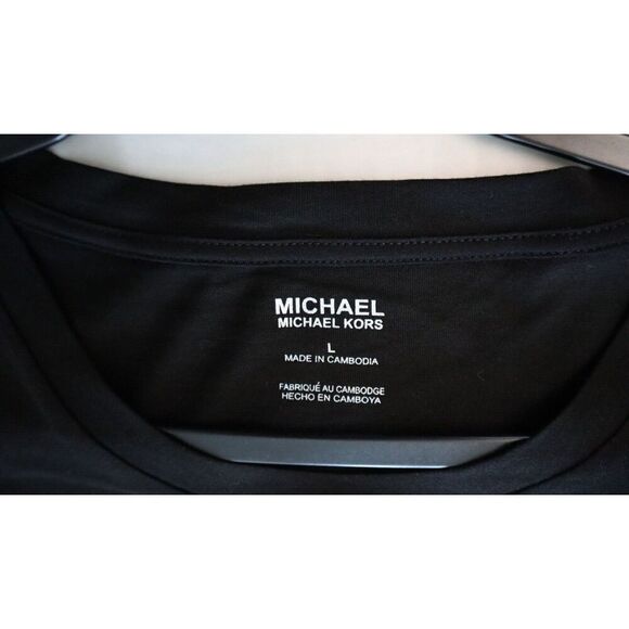 Michael Kors QH350C36TF Women's Sz L Black/Silver "MK" Sequin Logo T- Shirt - Picture 3 of 7